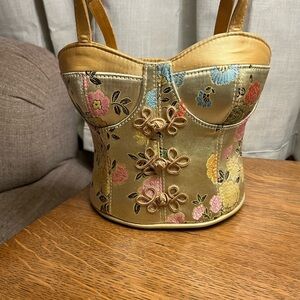 ✨ Y2K Gold Brocade Corset Mini Purse – Chinese Style Satin Bag